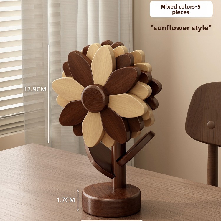 Sunflower placemat, solid wood heat-insulating mat, anti-scalding and high-temperature resistant, for kitchen and home use, table mat for bowls, plates, and cups, heat-resistant mat-Lovesyouforever