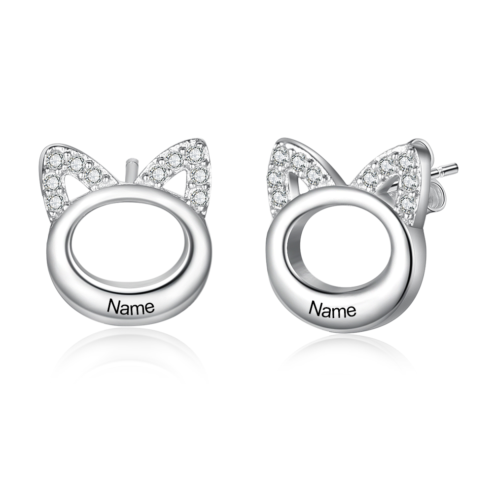 1 Name-Personalized Cat Earrings Custom Name for Women-Lovesyouforever