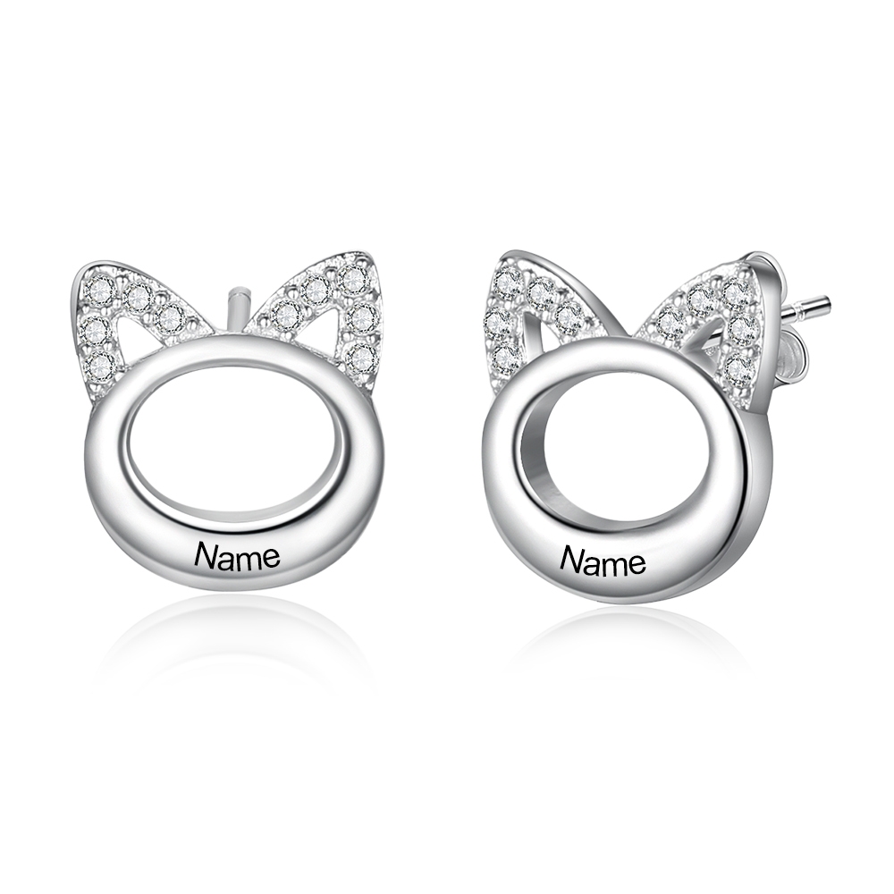 1 Name-Personalized Cat Earrings Custom Name for Women-Lovesyouforever