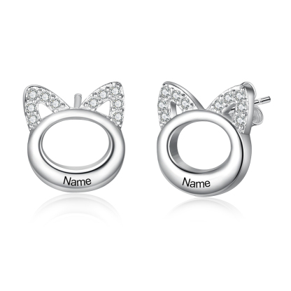 1 Name-Personalized Cat Earrings Custom Name for Women-Lovesyouforever