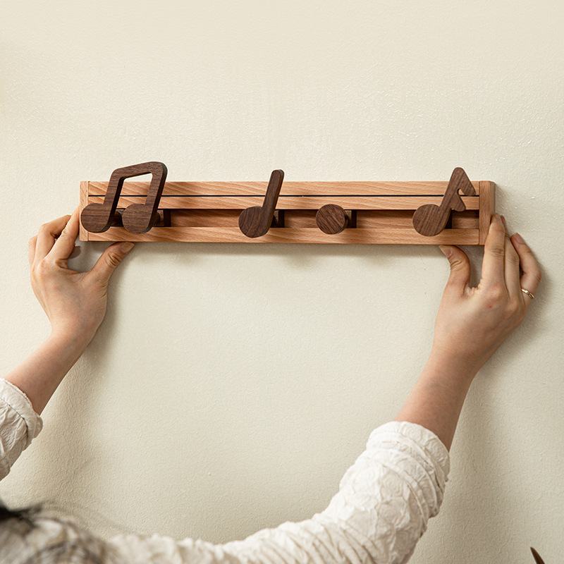 Musical note solid wood hook, music element home decoration, exquisite and practical, for hanging clothes, no installation required, coat hook, adhesive hook-Lovesyouforever