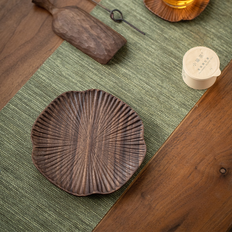 Walnut wood four-leaf clover tea pot holder, creative handmade solid wood vintage kung fu tea set, tea ceremony non-slip coaster and cup holder-Lovesyouforever