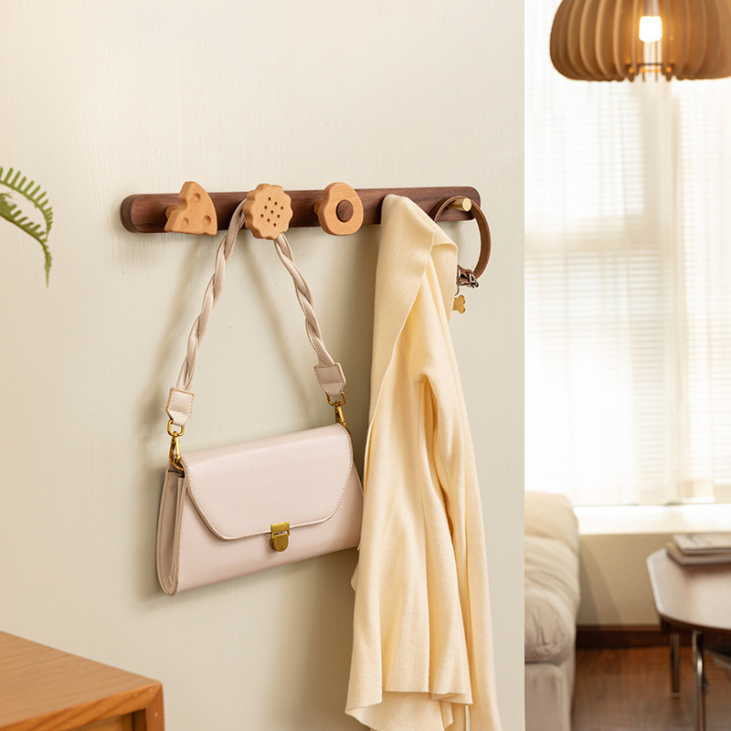 Solid wood coat hook, over-the-door hook, no-drill wall-mounted coat rack, wall-mounted storage hook, adhesive hook, strong load-bearing-Lovesyouforever