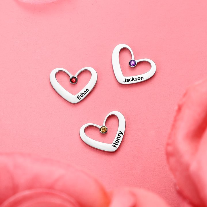 Customized Heart Charms With 1 Birthstone and Name-Lovesyouforever