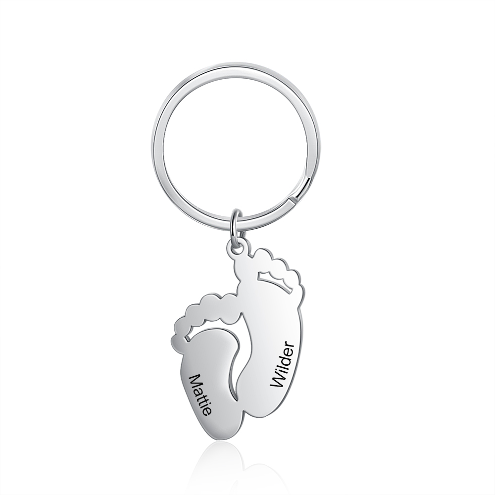 2 Names-Personalized Keychain Custom Baby Foot First Name-Lovesyouforever