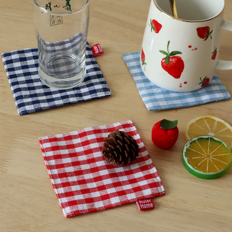 Fabric coasters, double-layer plaid heat-insulating coasters, square mug coasters-Lovesyouforever