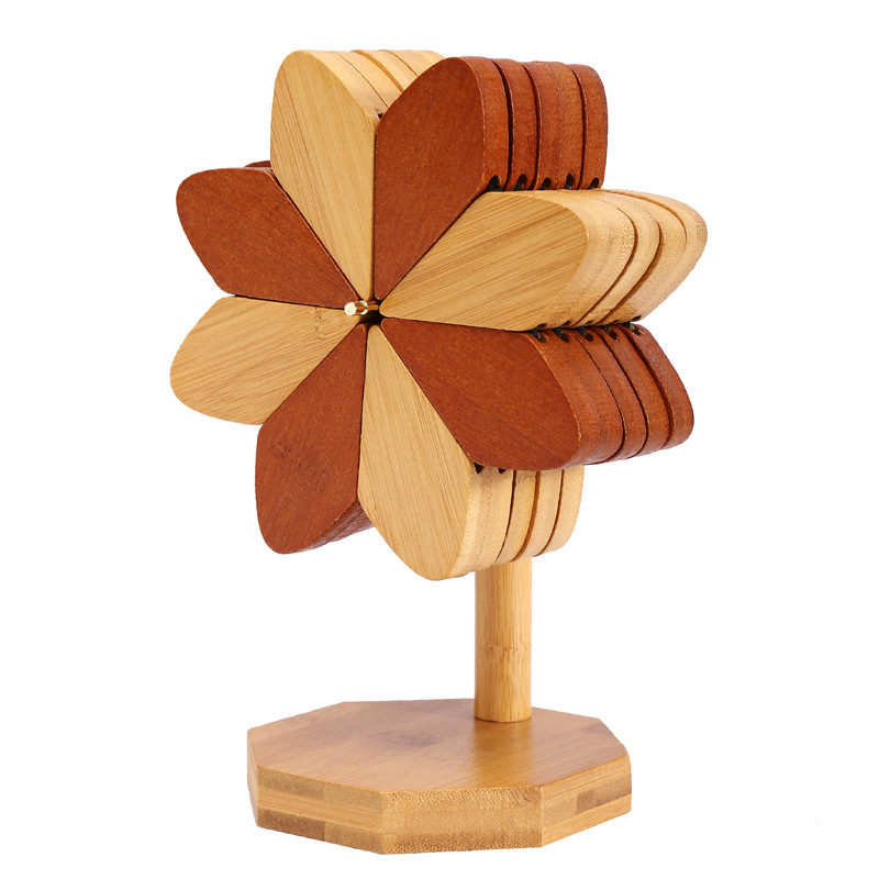 Tree-shaped windmill heat-resistant mat, bamboo solid wood placemat, coaster, anti-scald mat, table mat, creative high-end decorative item-Lovesyouforever