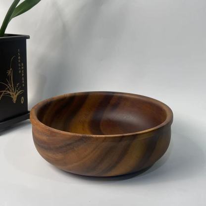 Solid walnut wood salad bowl, solid wood flat-bottomed large soup bowl, home use acacia wood exquisite bowl, noodle soup bowl, wooden basin-Lovesyouforever