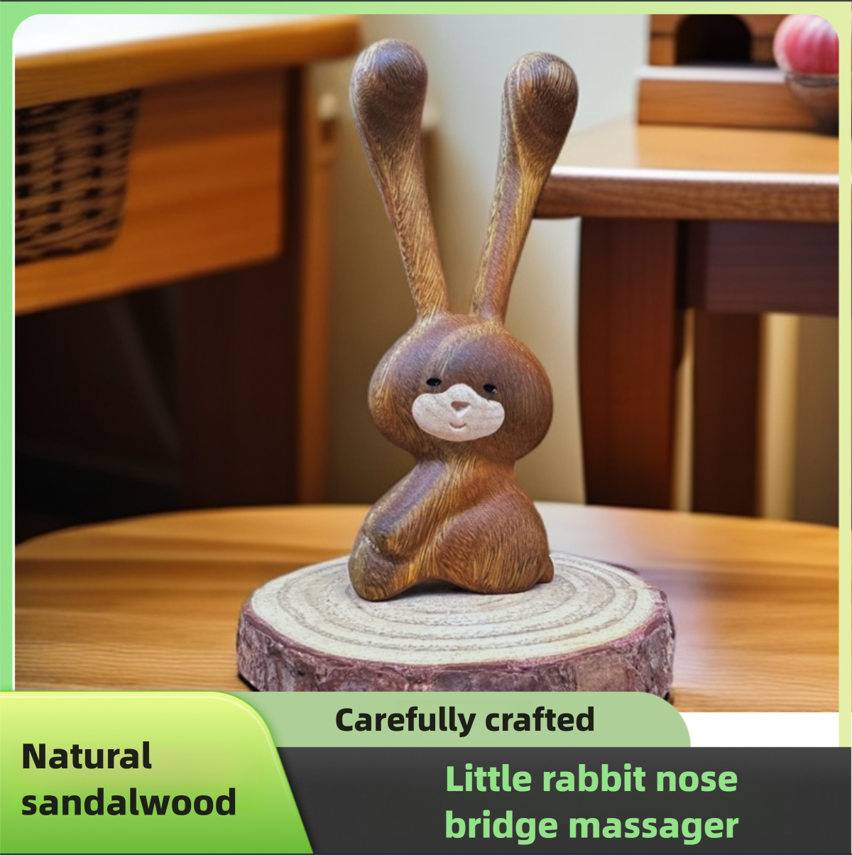 Rabbit-shaped massage stick made of natural sandalwood for eye and nose massage, jawline improvement, and reduction of dark circles and eye bags, suitable as a gift-Lovesyouforever