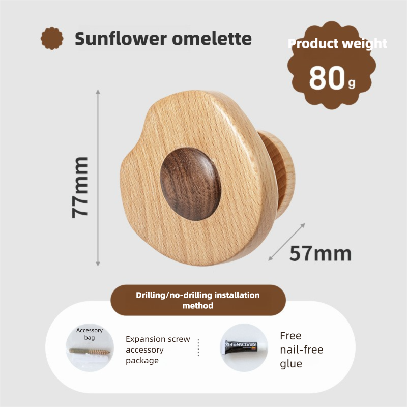 Cute solid wood hooks for hanging clothes, coat hooks for entryway, wall-mounted wooden hangers, creative adhesive hooks-Lovesyouforever