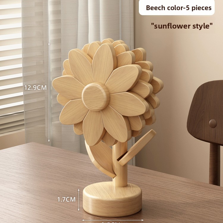 Sunflower placemat, solid wood heat-insulating mat, anti-scalding and high-temperature resistant, for kitchen and home use, table mat for bowls, plates, and cups, heat-resistant mat-Lovesyouforever