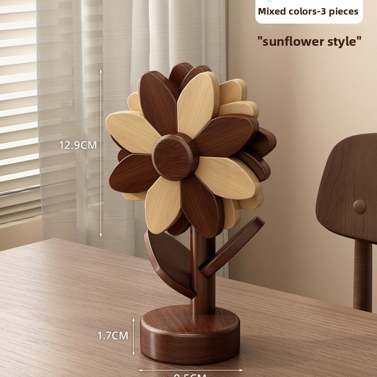 Sunflower placemat, solid wood heat-insulating mat, anti-scalding and high-temperature resistant, for kitchen and home use, table mat for bowls, plates, and cups, heat-resistant mat-Lovesyouforever