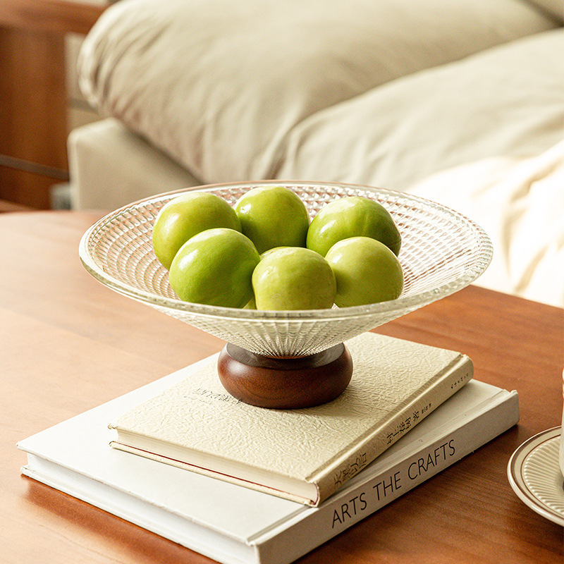 Glass conical fruit tray for living room, home use, coffee table, high-footed fruit tray, snack tray, French-style candy and dried fruit tray, light luxury-Lovesyouforever