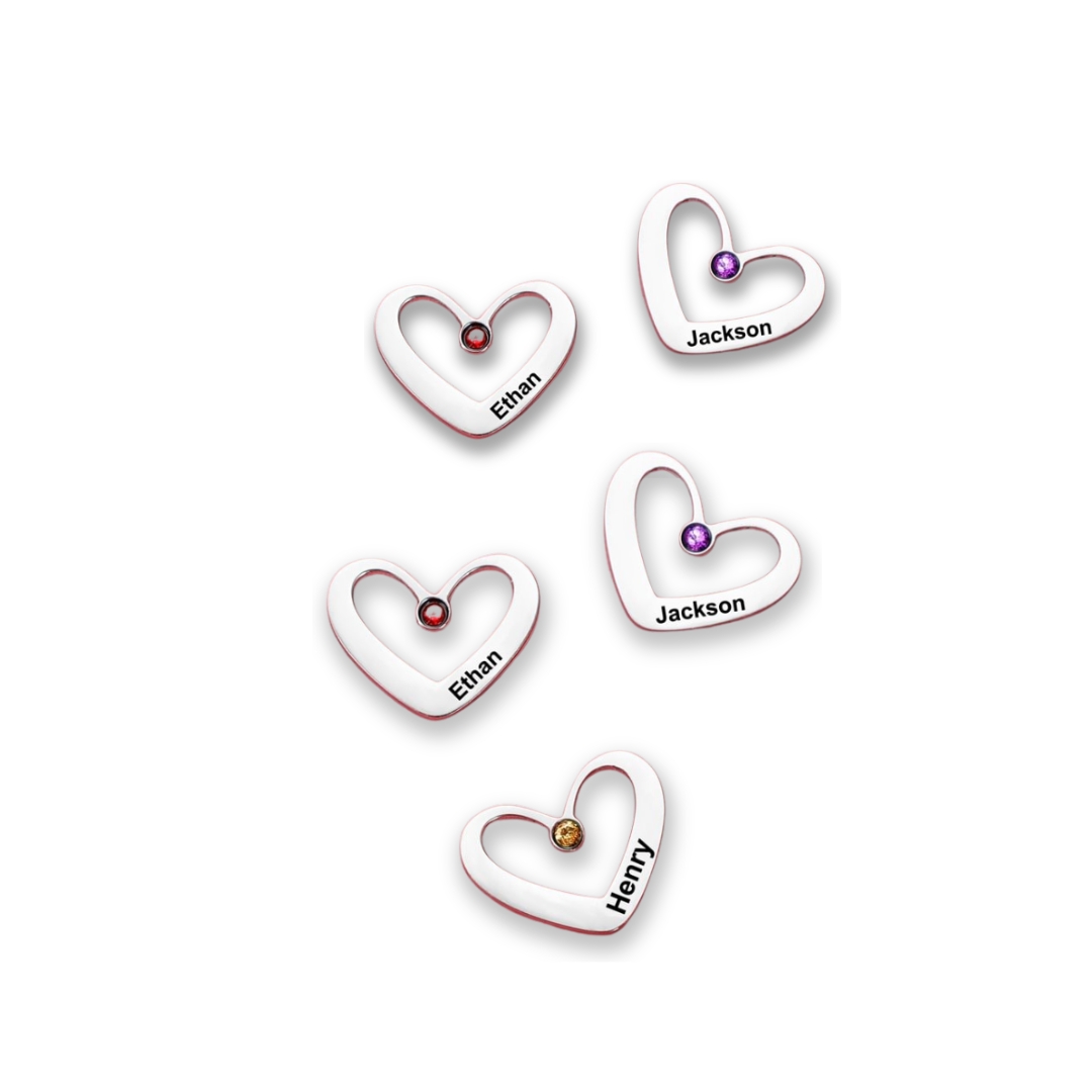 Customized Heart Charms With 1 Birthstone and Name-Lovesyouforever