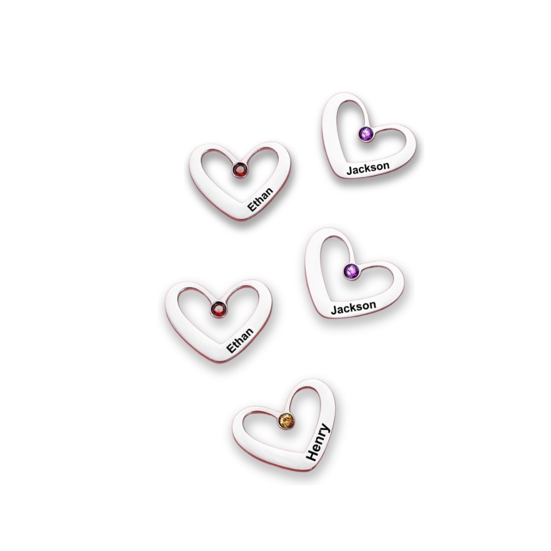 Customized Heart Charms With 1 Birthstone and Name-Lovesyouforever