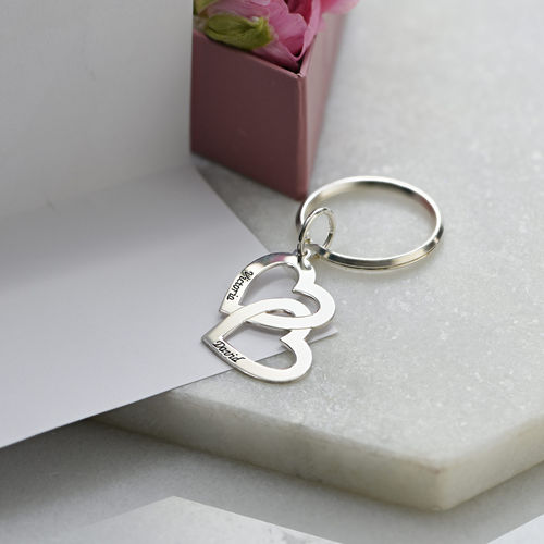 Personalized Double Heart Keychain Engraved 2 Names Gifts For Her-Lovesyouforever