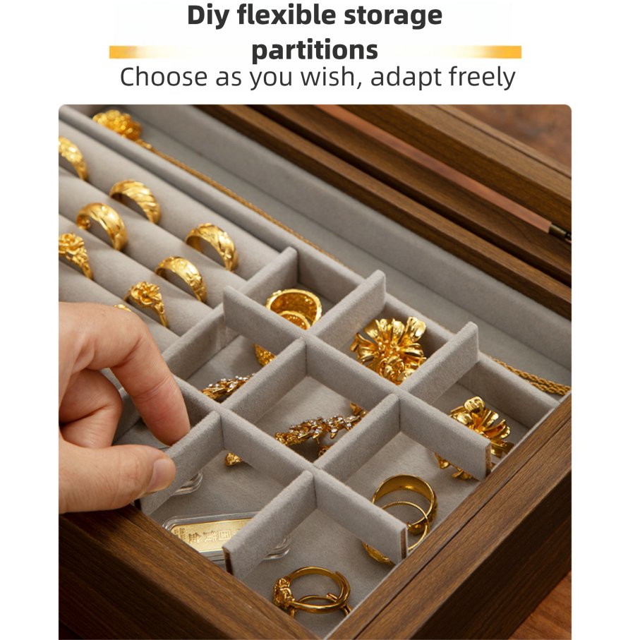 New walnut wood gold jewelry storage box, exquisite counter display prop for rings and necklaces-Lovesyouforever