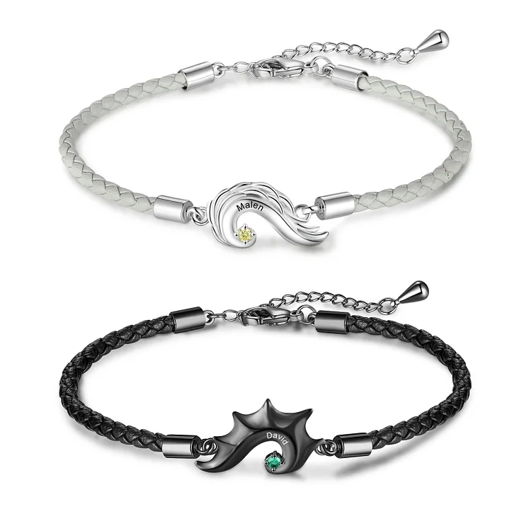 2 Names-Personalized Two Souls, One Heart Bracelet Set - Custom 2 Names & Birthstones with Gift Box - Couple Magnetic Bracelets | Jessemade-Lovesyouforever