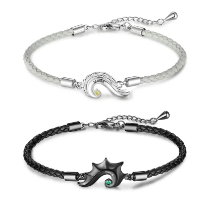 2 Names-Personalized Two Souls, One Heart Bracelet Set - Custom 2 Names & Birthstones with Gift Box - Couple Magnetic Bracelets | Jessemade-Lovesyouforever