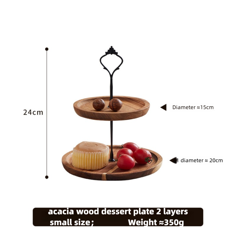 Simple and elegant double-layer dry fruit tray for living room, fruit storage tray, three-layer candy and snack tray, multi-layer wooden tray-Lovesyouforever