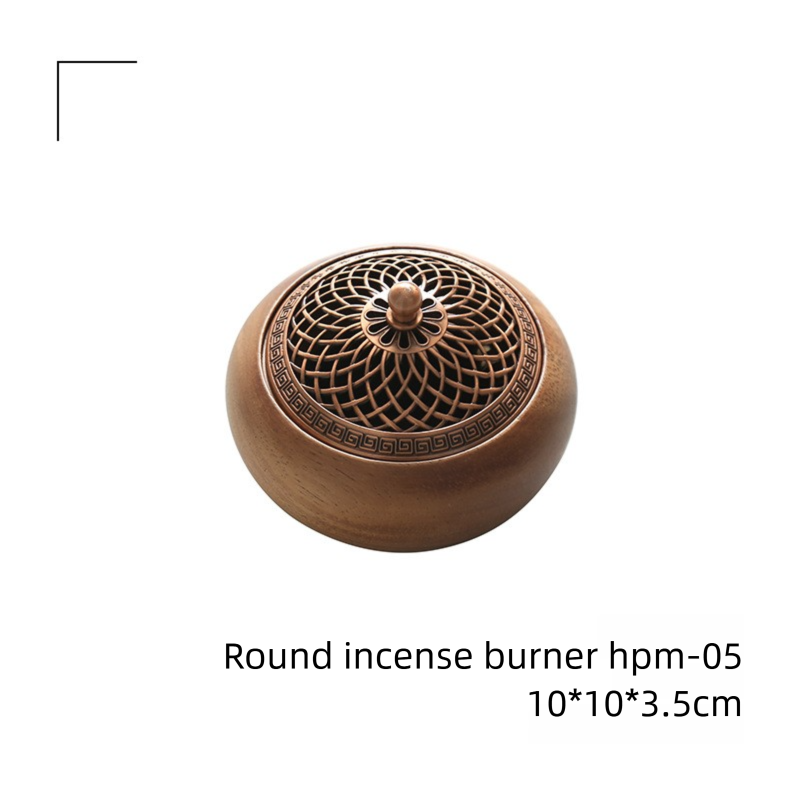 South American walnut wood Chinese-style incense burner for home use in living room and bedroom, solid wood aromatherapy burner, round hollow incense box, incense holder, decorative piece-Lovesyouforever