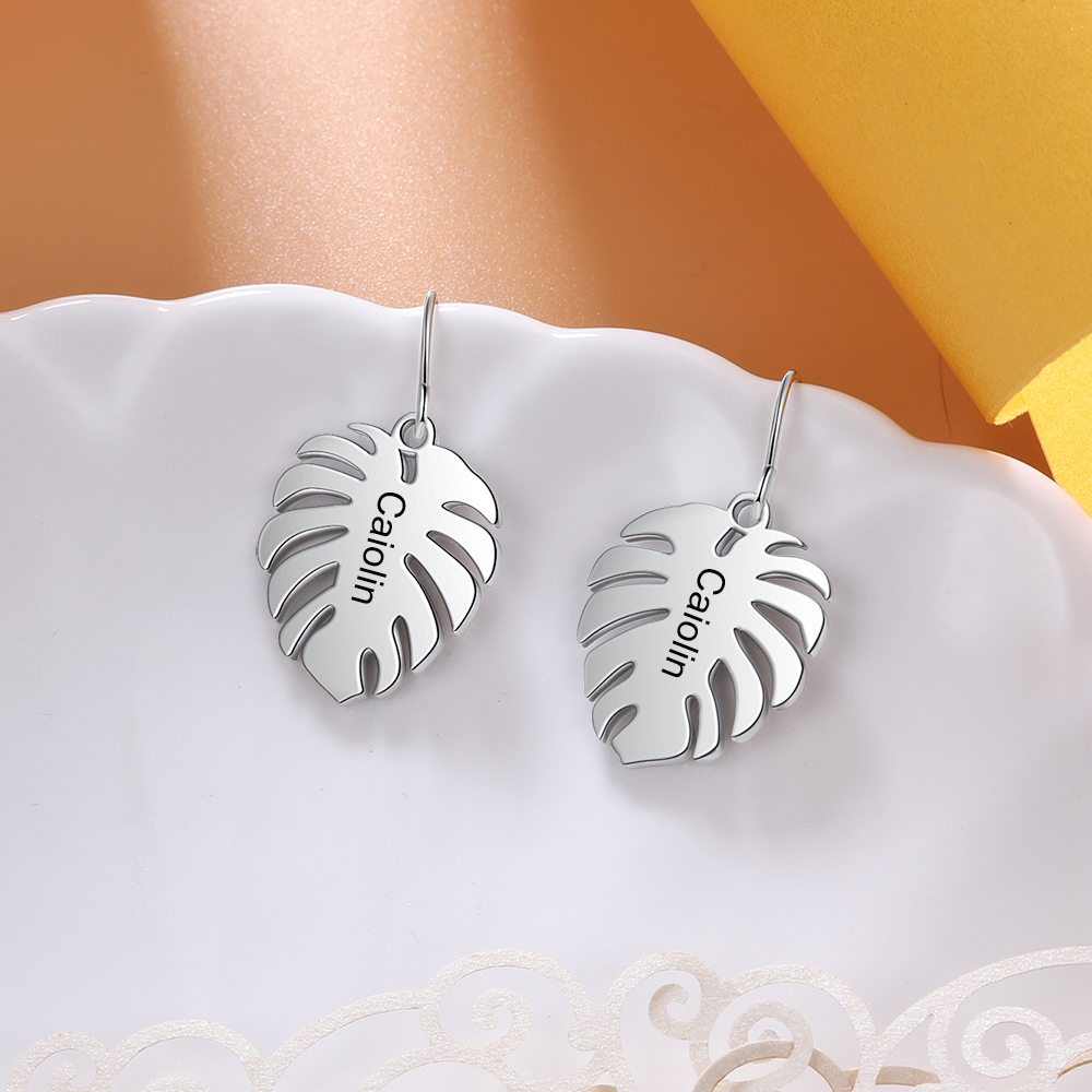 Leaf Earrings 2 Personalized First Names for Women-Lovesyouforever