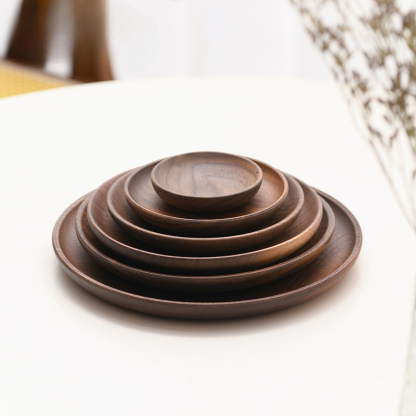 North American black walnut wood tray, solid wood dessert and snack plate, wooden fruit plate, round dried fruit tray, anti-scald wooden tray-Lovesyouforever