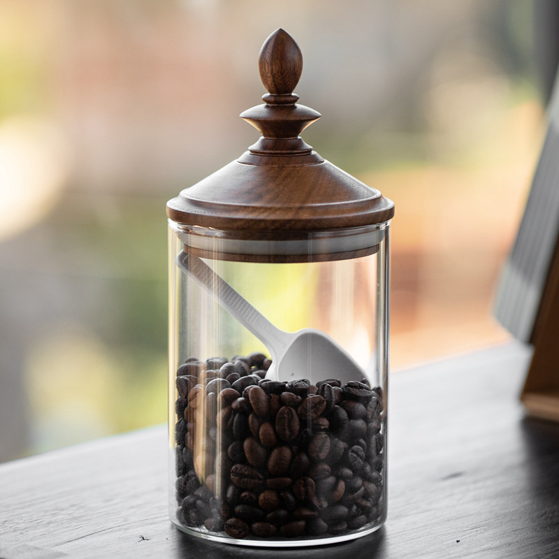 Retro Japanese-style household high borosilicate glass jar, sealed jar with wooden lid, kitchen storage jar, tea jar, coffee storage jar-Lovesyouforever