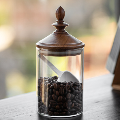 Retro Japanese-style household high borosilicate glass jar, sealed jar with wooden lid, kitchen storage jar, tea jar, coffee storage jar-Lovesyouforever