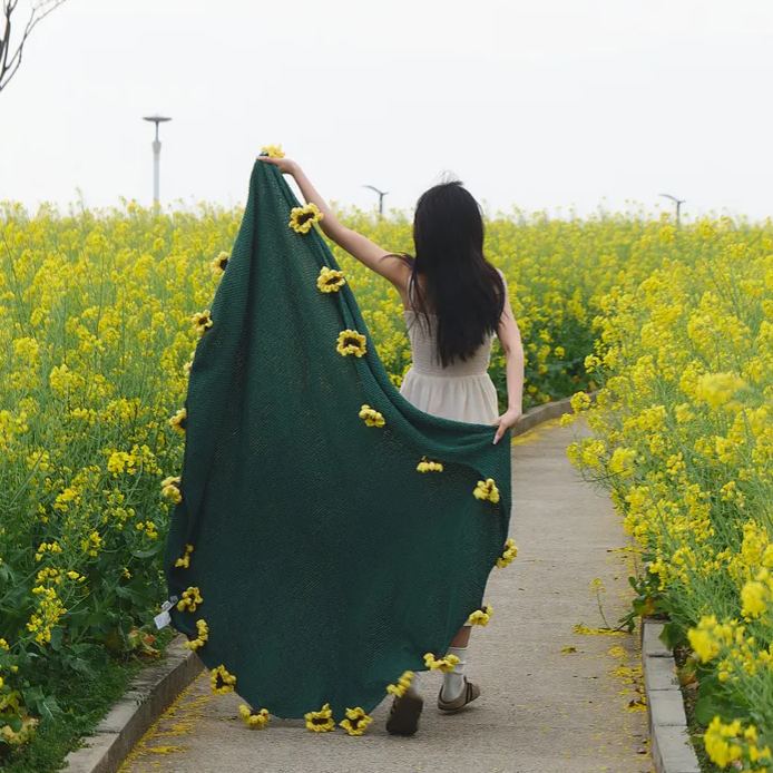 Hand-Knitted Red Rose & Sunflower Blanket Ready-Made Gift for Mother's Day-Lovesyouforever