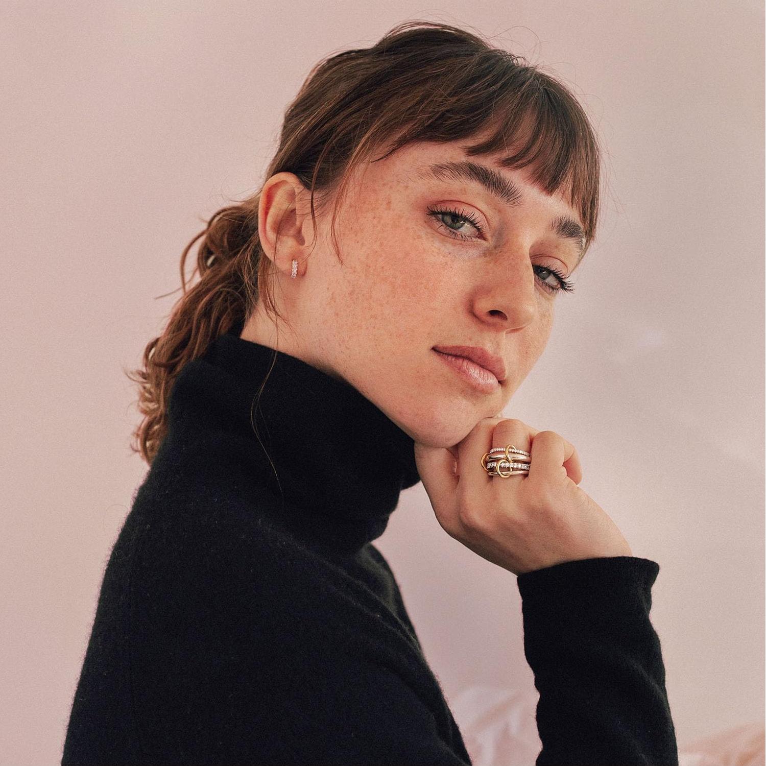 ✨14K Gold Plated Women's Interlocking Stackable Ring - Cubic Zirconia Two-Tone Connection✨