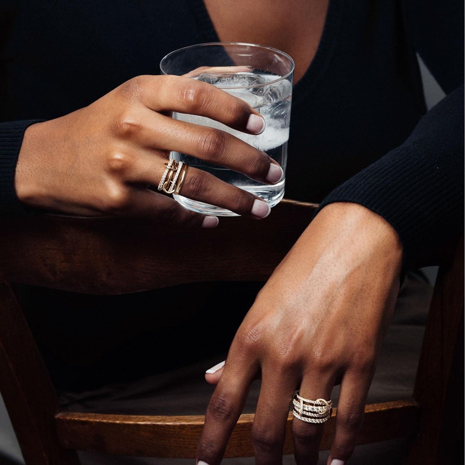 ✨14K Gold Plated Women's Interlocking Stackable Ring - Cubic Zirconia Two-Tone Connection✨