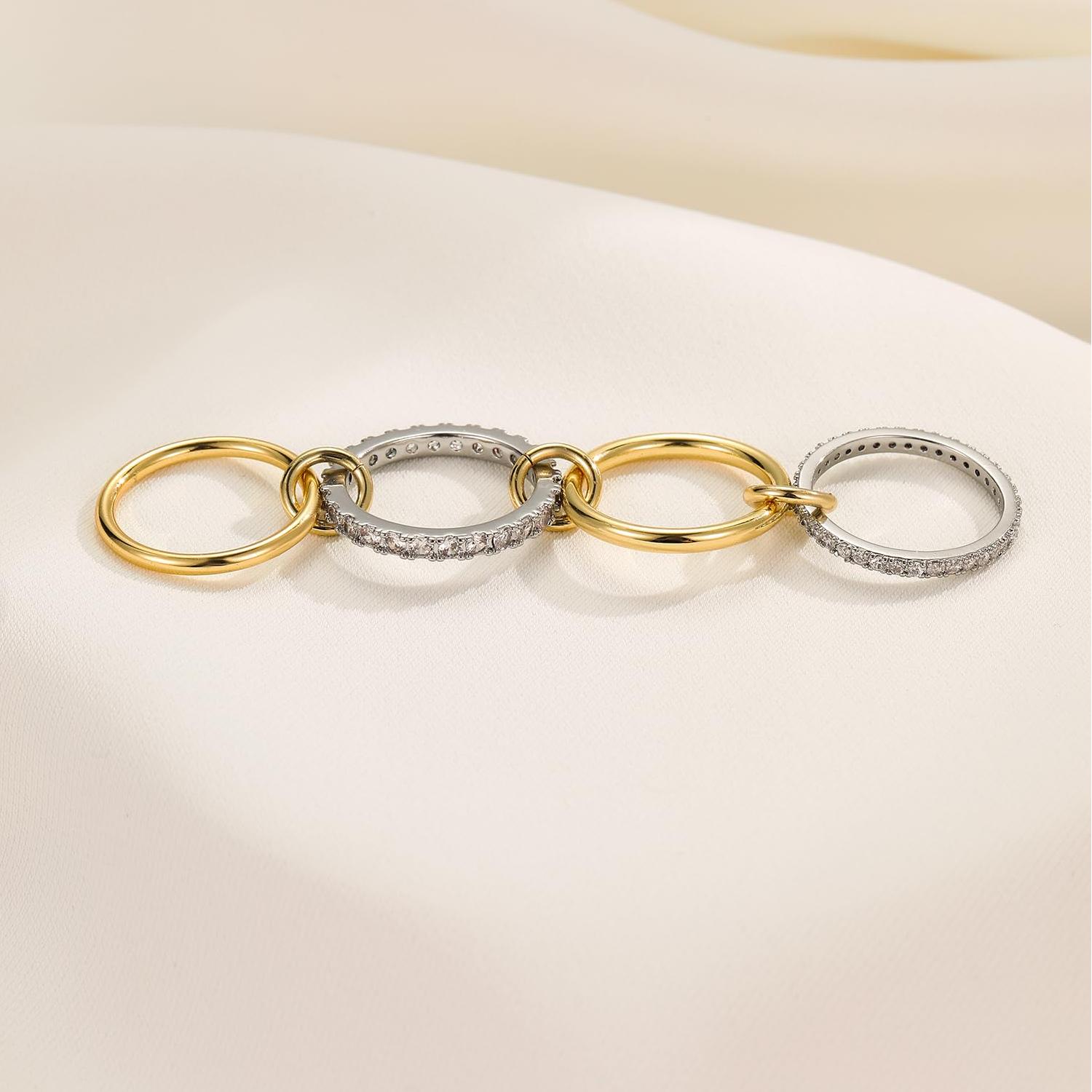 ✨14K Gold Plated Women's Interlocking Stackable Ring - Cubic Zirconia Two-Tone Connection✨