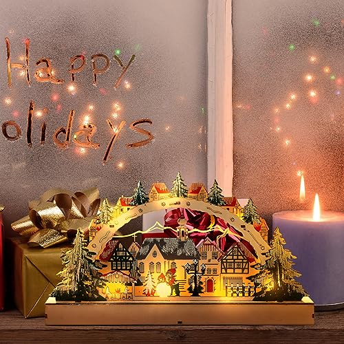✨Wooden Christmas Village Hut with LED Light Archway - Christmas Old Town. Suitable for holiday displays and desktop decoration🎄