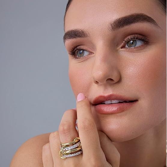 ✨14K Gold Plated Women's Interlocking Stackable Ring - Cubic Zirconia Two-Tone Connection✨