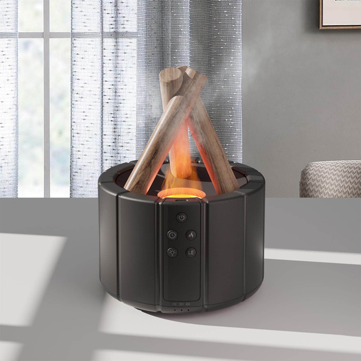 🔥Campfire aroma diffuser, campfire aromatherapy essential oil diffuser, wooden cool mist humidifier, suitable for home, bedroom, office, remote control, night light, gift.🎁