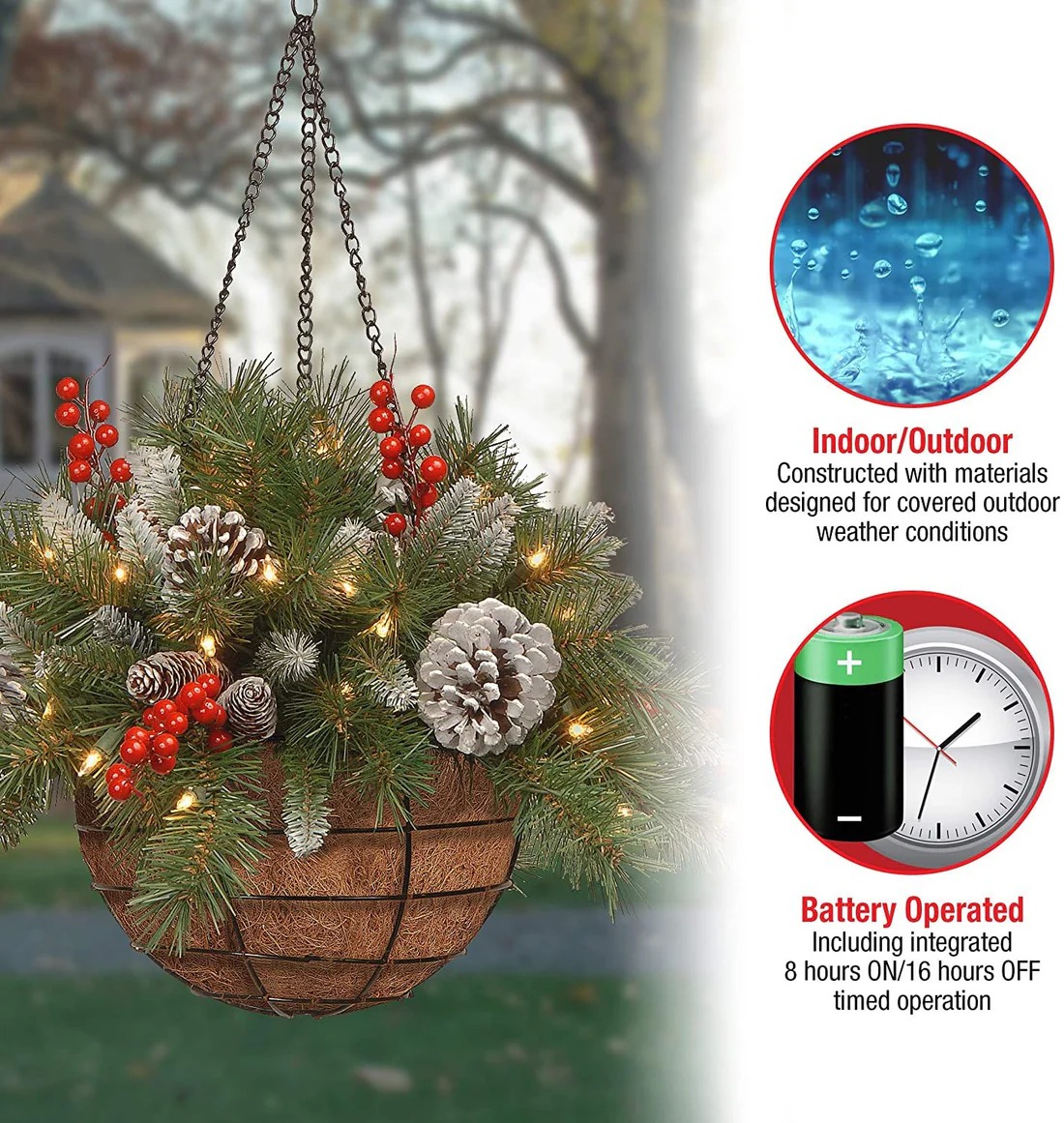🎄Christmas Promotion 50% OFF🔥Pre-Lit Artificial Christmas Hanging Basket