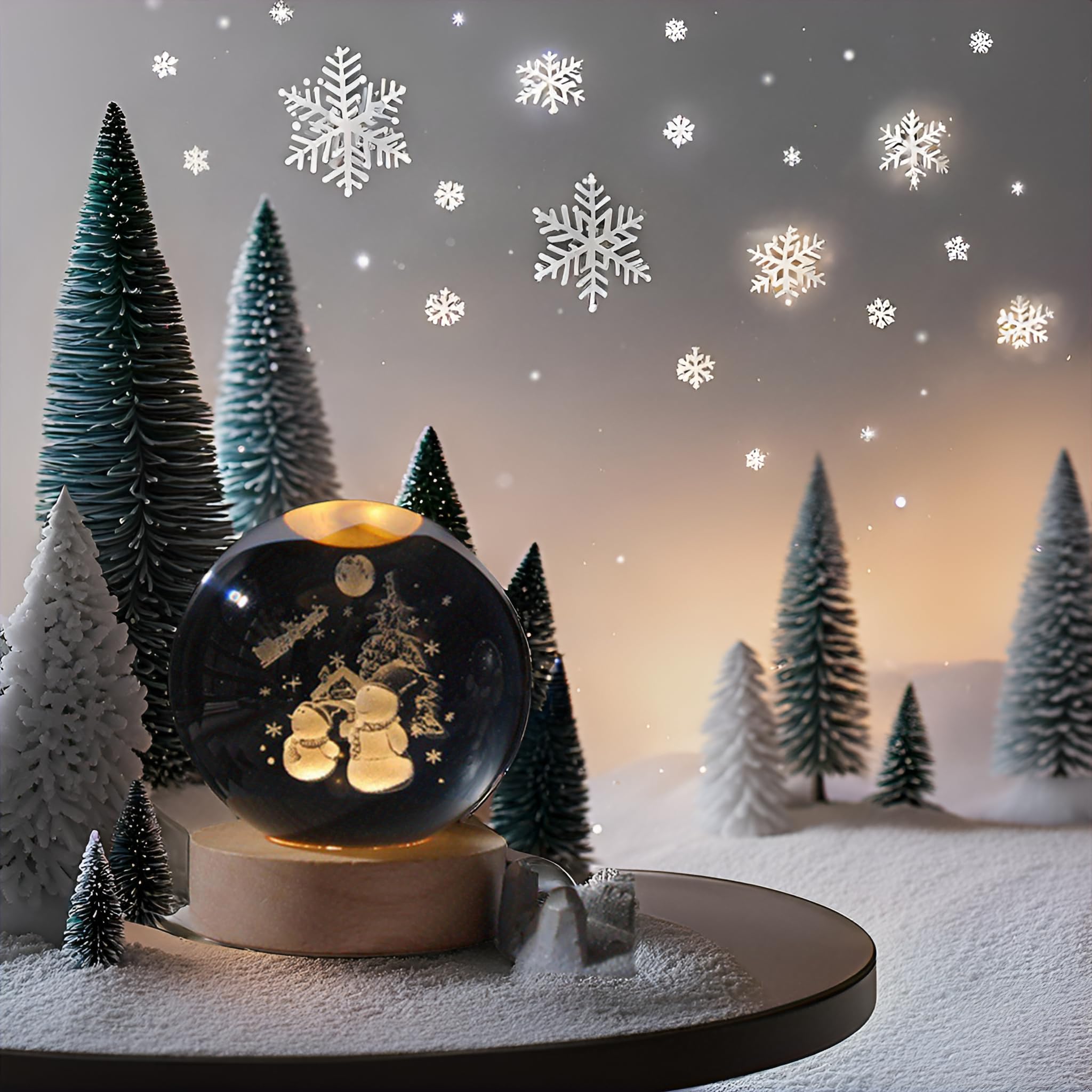 3D Crystal Ball Night Light - Laser-carved Snowman, Cute and Fun Christmas Night Light, Perfect for Christmas Party Decorations✨