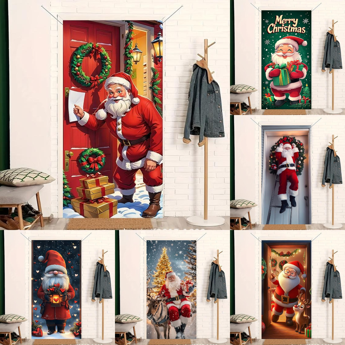 🎅🎀Új karácsonyi ajtódíszek, Mikulás ajándék ajtóborító, ünnepi partihangulat