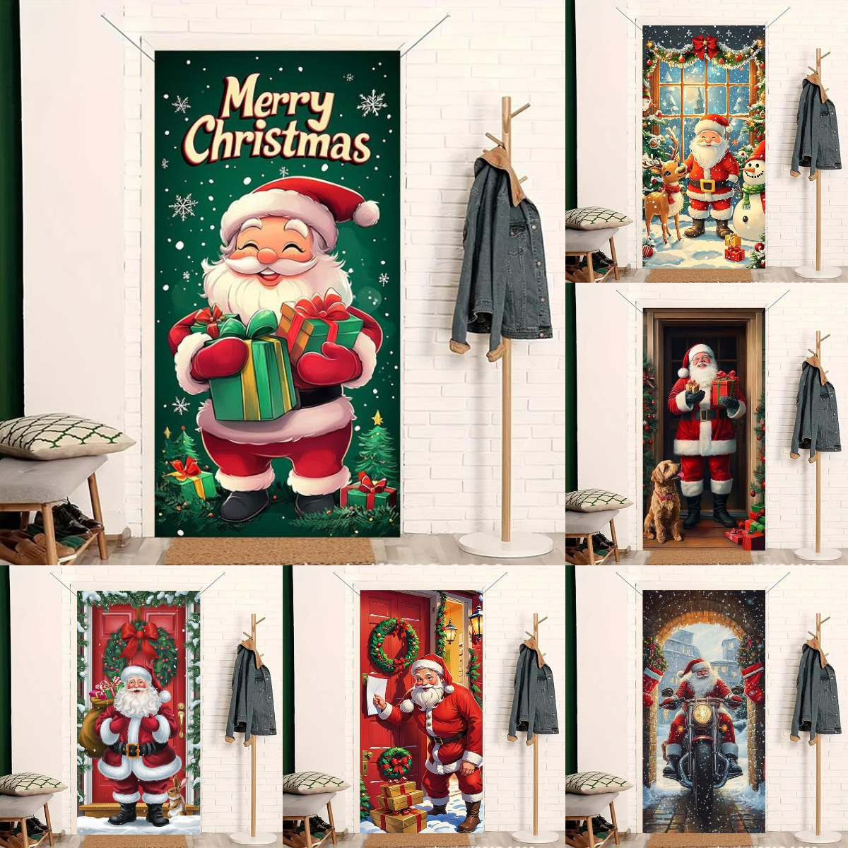 🎅🎀Új karácsonyi ajtódíszek, Mikulás ajándék ajtóborító, ünnepi partihangulat