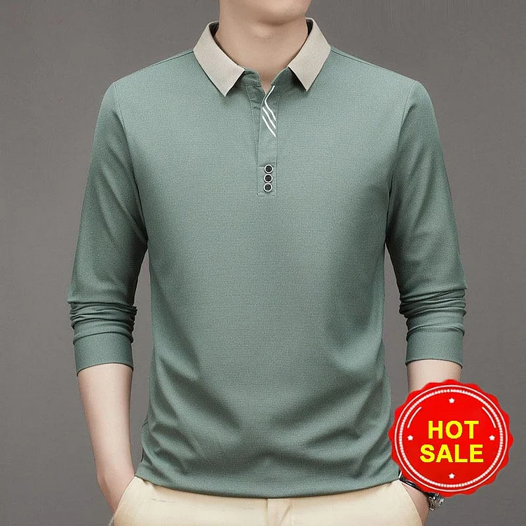 🔥2025 NEW SALES - 50% OFF🔥Men's Business Casual Solid Color Lapel Base T-shirt
