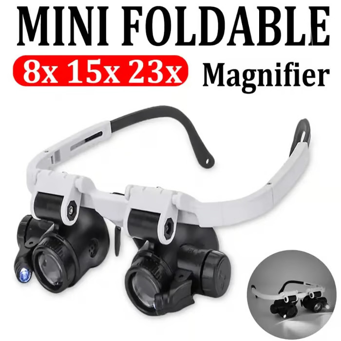 🎁👓8x 15x 23x Fejre Való Nagyító LED-es Fejpánttal