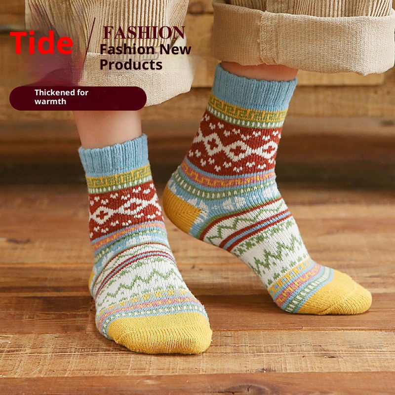 🧦【5 pár】Őszi és téli kötött gyapjúzokni polár béléssel és megerősített réteggel a téli melegért