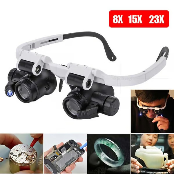 🎁👓8x 15x 23x Fejre Való Nagyító LED-es Fejpánttal
