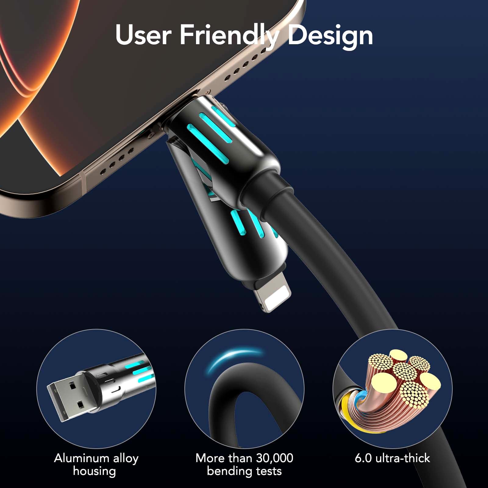 🎁⚡4 az 1-ben USB töltőkábel gyorstöltéshez MAX 60 W