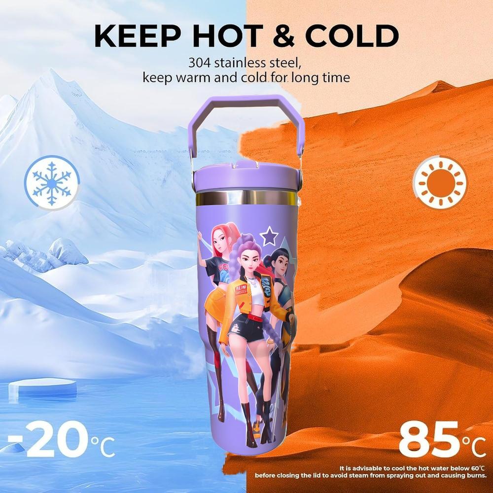 🥤K-Pop szellemvadászat témájú hőszigetelt bögre tetővel és szívószállal, újrafelhasználható. Családi használatra, utazáshoz, munkahelyi vagy iskolai használatra, de kávéhoz is kiváló.