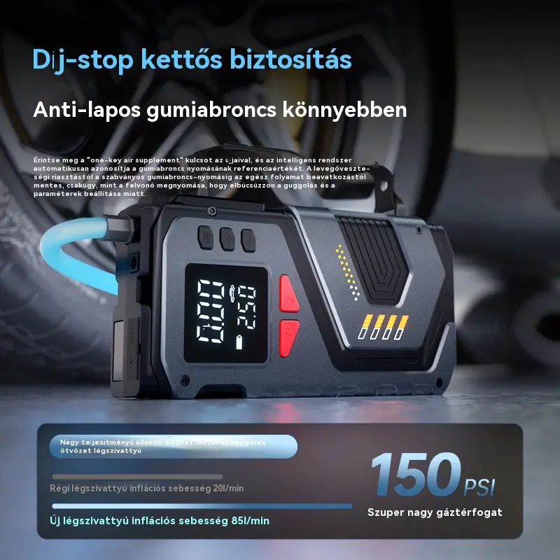 🚘Többfunkciós vezeték nélküli autós légpumpa és vészindító egyben
