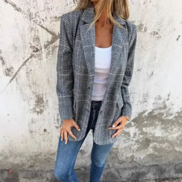 【S-5XL】Lezser kockás kabát hajtókával