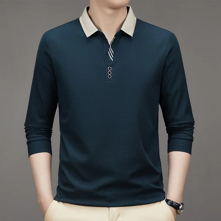 🔥2025 NEW SALES - 50% OFF🔥Men's Business Casual Solid Color Lapel Base T-shirt