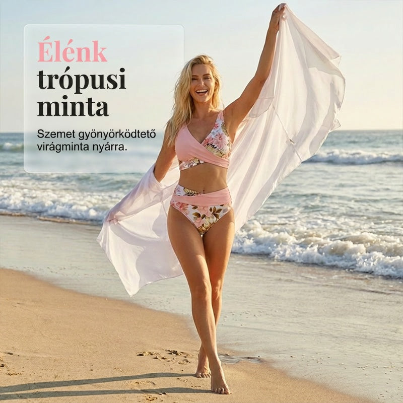 🌸🌿 Női virágmintás, magas derekú bikini szett (EU S-XL) 🌊👙